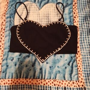 Black Heart Embellished Women's Top Valentine